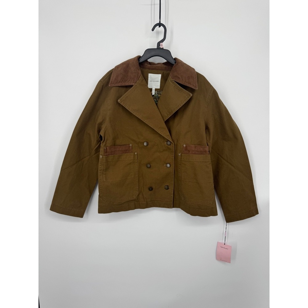 Avec Les Filles Brown Double-Breasted Cotton Jacket with Contrast Collar